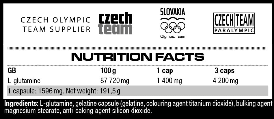 Nutrition facts label for a supplement with Czech Olympic Team branding