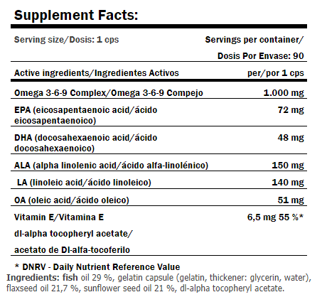 Supplement facts label with detailed nutritional information on a white background