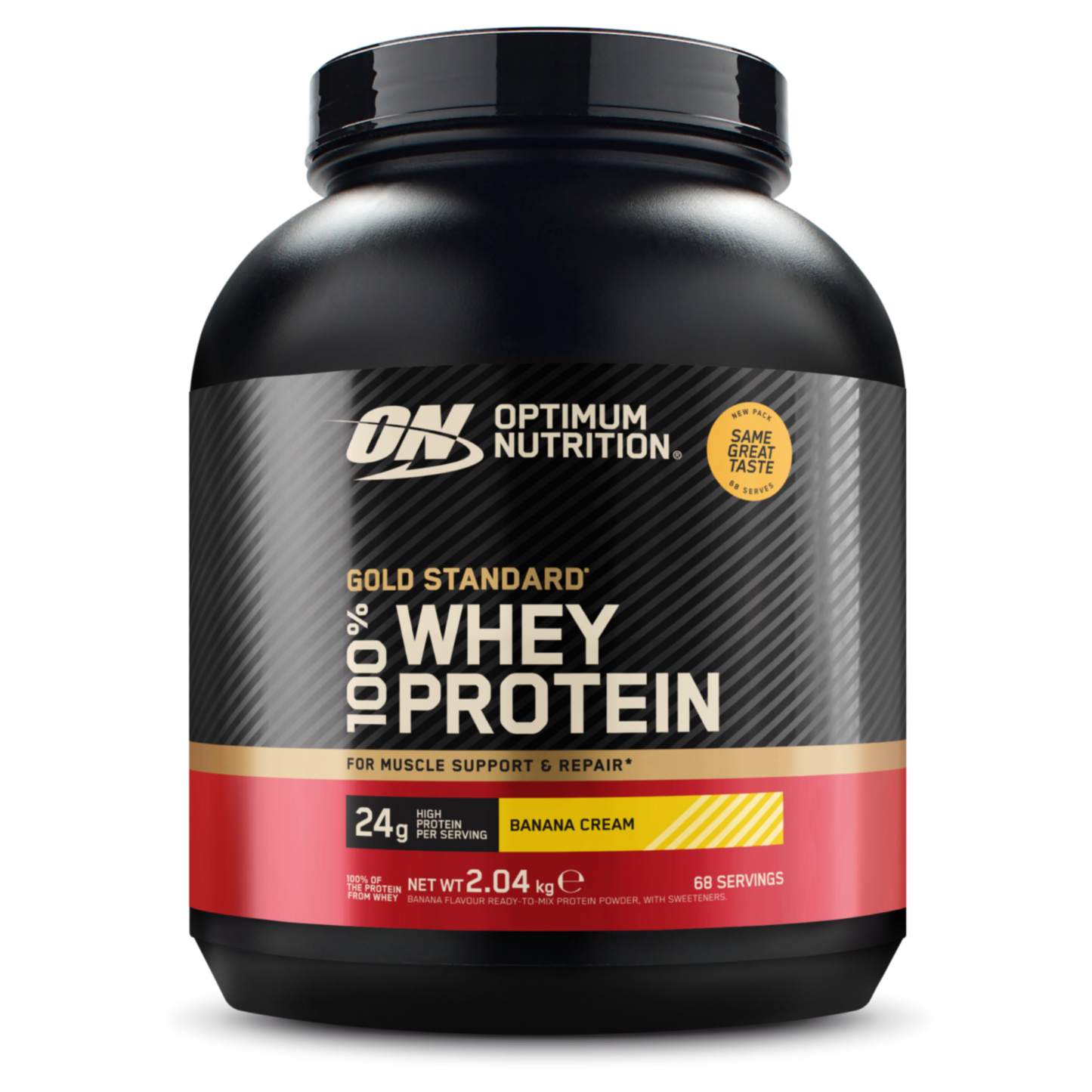 Optimum Nutrition Gold Standard 100% Whey Protein container on a white background