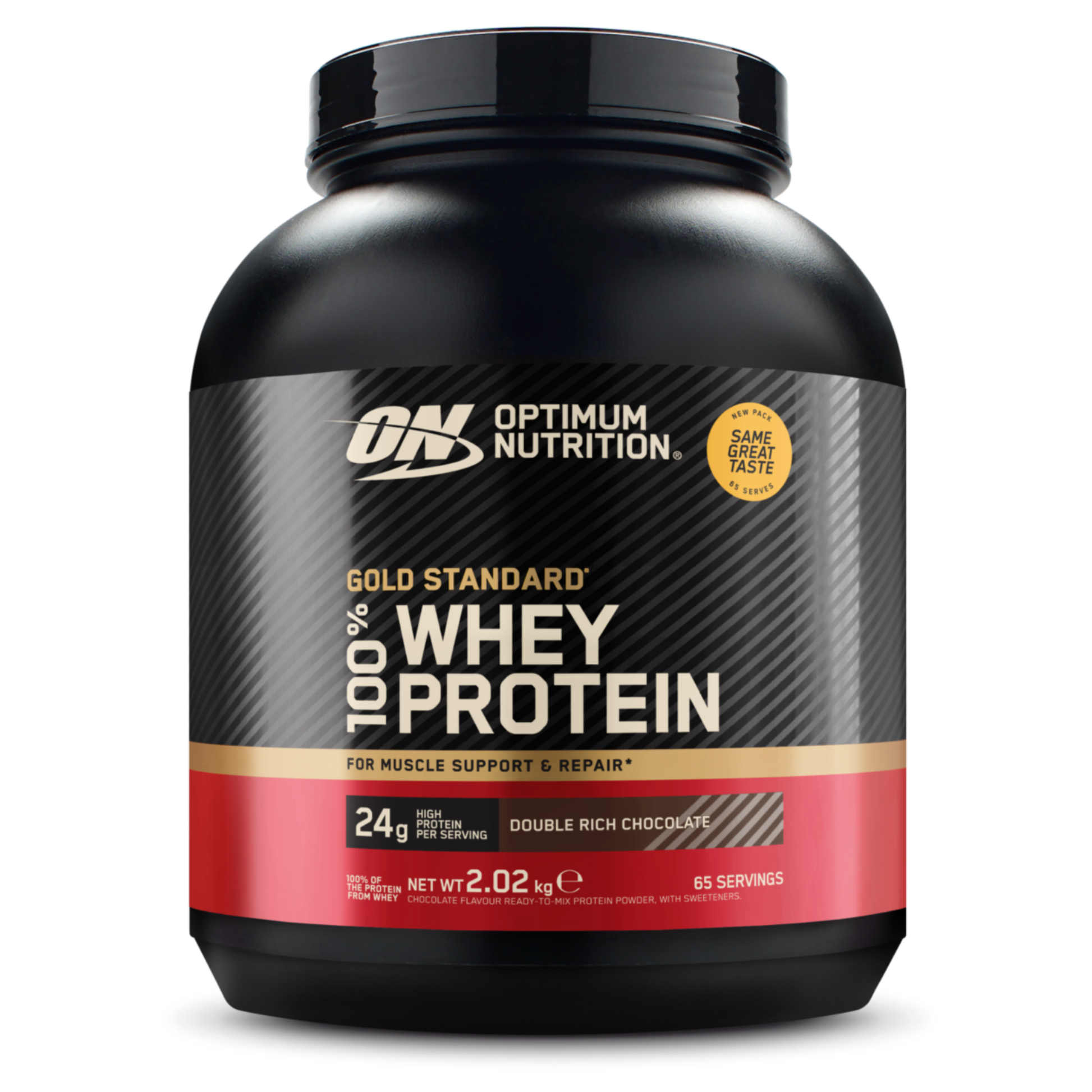Optimum Nutrition Gold Standard 100% Whey Protein container on a white background