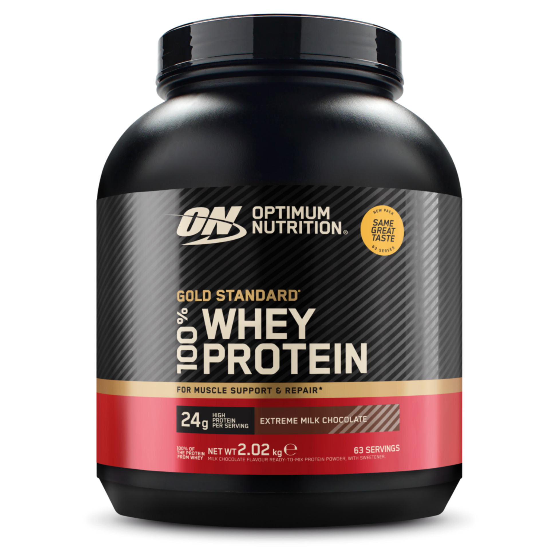 Optimum Nutrition Gold Standard 100% Whey Protein container on a white background